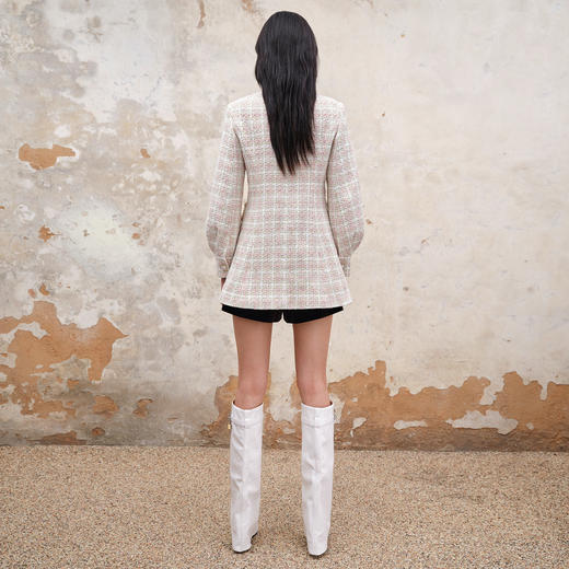 MAXRIENY刺绣领粉金格纹大衣2023冬季新款外套女MS88CT540Z10 商品图3