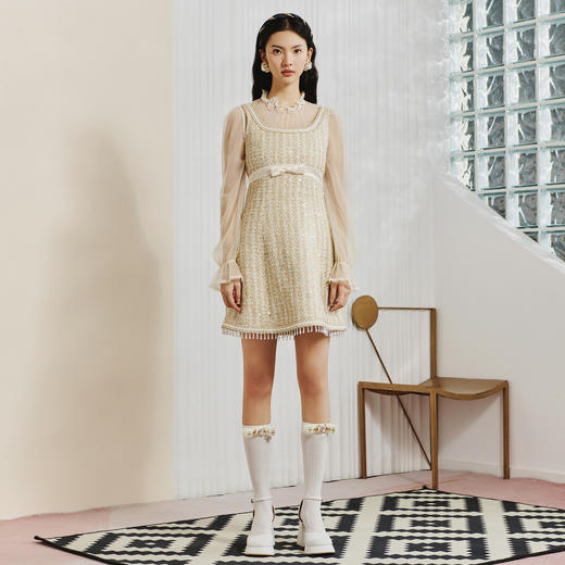 MAXRIENY千金小香风背带连衣裙粗2023粗花呢吊带裙MC88DR075A20 商品图0