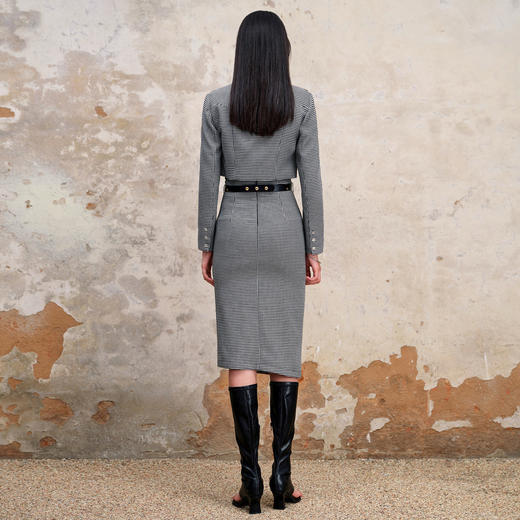 MAXRIENY通勤风黑白拼接格纹不对称西装截短款2023早秋短外套女MS88JA547Z00 商品图3