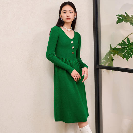 MAXRIENY精致复古风针织连衣裙2023秋冬新款收腰显瘦羊毛混纺裙子MS88DR553G50 商品图2
