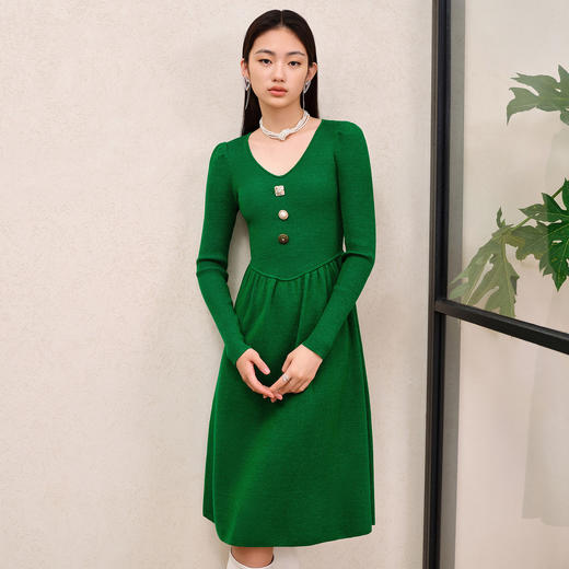 MAXRIENY精致复古风针织连衣裙2023秋冬新款收腰显瘦羊毛混纺裙子MS88DR553G50 商品图1