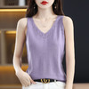 福利款~丁摩羊毛混纺新款女v领短款小众设计修身镂空宽吊带打底针织背心ALQT4-103 商品缩略图0