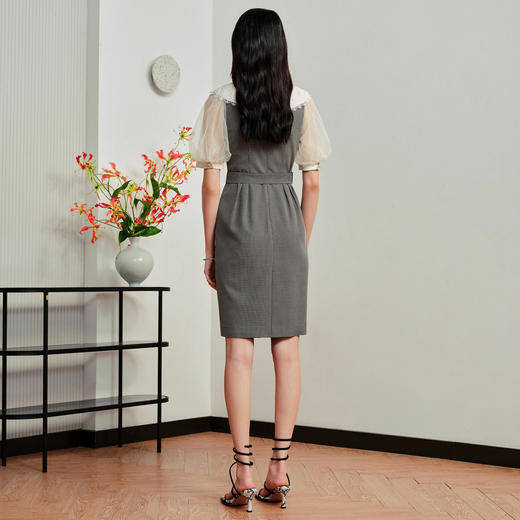 MAXRIENY法式浪漫黑白格纹翻领连衣裙2023夏季新款复古格纹裙子女MS88DR321Z00 商品图3