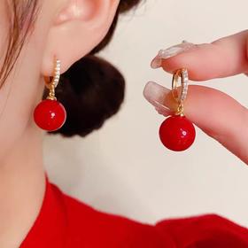 ALBB-网红爆款红色相思豆圆珠耳扣 时尚百搭气质耳环女 新款网红耳饰品