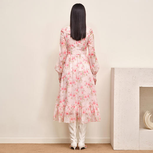 MAXRIENY温柔浪漫氛围感连衣裙长袖秋季粉色晕染印花郁金香裙子MS88DR519F10 商品图3