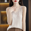 福利款~丁摩羊毛混纺新款女v领短款小众设计修身镂空宽吊带打底针织背心ALQT4-103 商品缩略图3