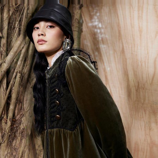 MAXRIENY波点网纱丝绒连衣裙式外套2023冬季大衣女MC87JA814C80 商品图3