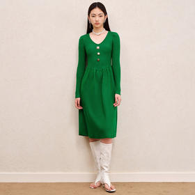 MAXRIENY精致复古风针织连衣裙2023秋冬新款收腰显瘦羊毛混纺裙子MS88DR553G50