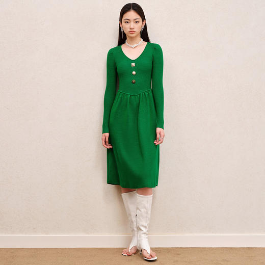 MAXRIENY精致复古风针织连衣裙2023秋冬新款收腰显瘦羊毛混纺裙子MS88DR553G50 商品图0