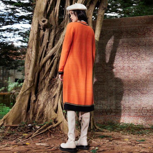 MAXRIENY橙色撞边毛织长外套2023开衫长大衣毛衫针织MC87JA764E30 商品图3