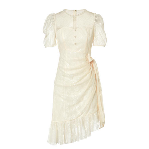 MAXRIENY复古宫廷风米色亮片蕾丝拼接连衣裙23新款夏日浪漫小白裙MS88DR339A20 商品图4