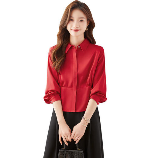 ALBB-红色衬衫女2024新款春季高级感洋气时尚高端长袖上衣衬衣夏 商品图4