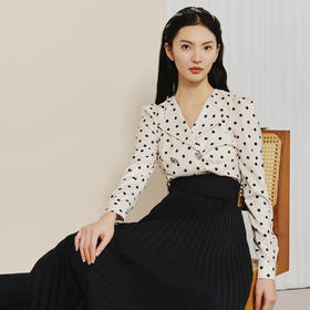 【波动心弦】MAXRIENY复古波点泡泡袖打底上衣女2023春季新款衬衫MC88TP072D00