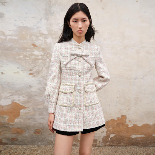 MAXRIENY刺绣领粉金格纹大衣2023冬季新款外套女MS88CT540Z10 商品图0