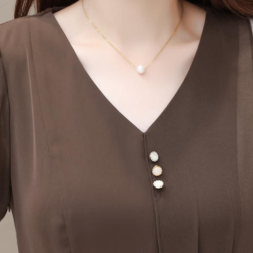 QYMOMS-YQA409-L简约中长款时尚雪纺裙2024年夏款短袖修身A字裙洋气拼接连衣裙 商品图3