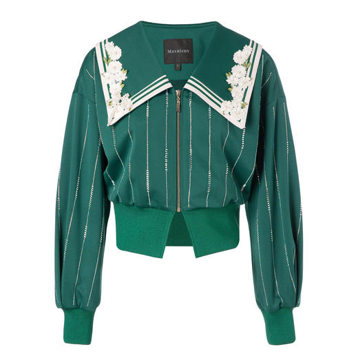 MAXRIENY春日复古文艺氛围感祖母绿大翻领短款外套女MC88TP067G60 商品图4