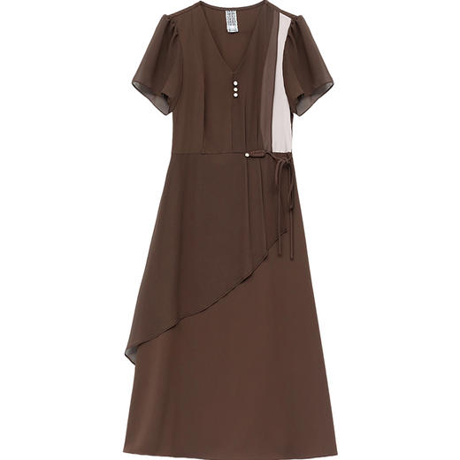 QYMOMS-YQA409-L简约中长款时尚雪纺裙2024年夏款短袖修身A字裙洋气拼接连衣裙 商品图4