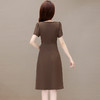 QYMOMS-YQA409-L简约中长款时尚雪纺裙2024年夏款短袖修身A字裙洋气拼接连衣裙 商品缩略图2