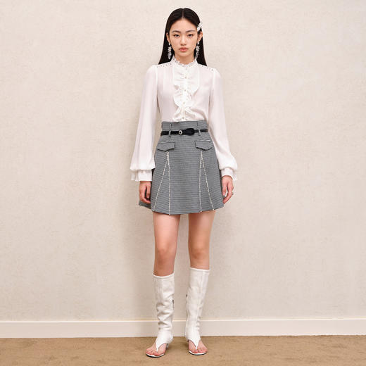 MAXRIENY黑白格纹A摆小伞裙短裙高腰半身裙MS88SK518Z00 商品图1