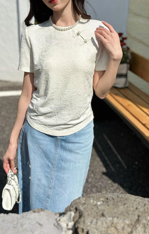 圆领中式盘扣山水画短袖衫 9522040013 商品图0