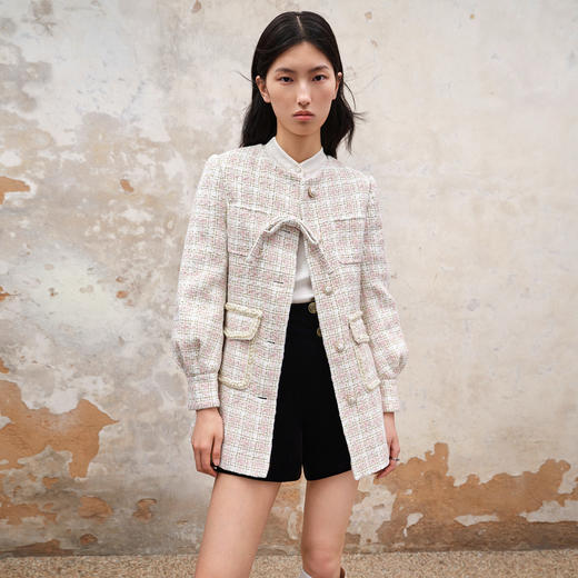 MAXRIENY刺绣领粉金格纹大衣2023冬季新款外套女MS88CT540Z10 商品图2