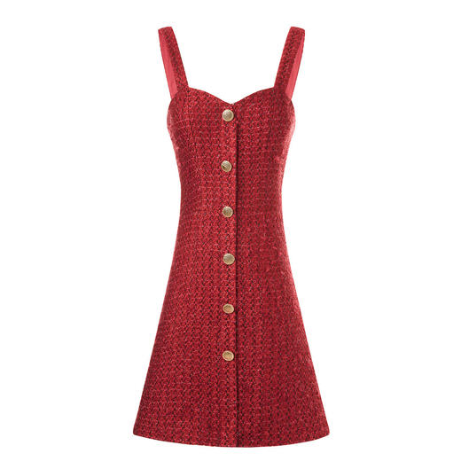 麦斯芮妮MAXRIENY红色花纱桃心领吊带裙秋连衣裙MC87DR547E70 商品图4