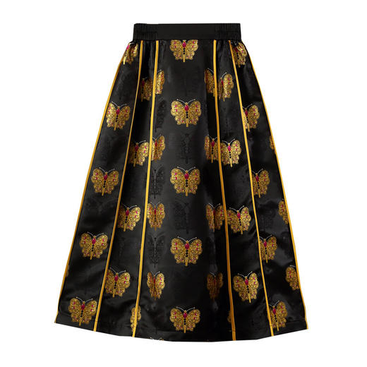 云锦金丝蝴蝶提花包边百褶裙，新中式改良马面半身裙ZSM-240321 商品图4