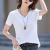 福利款~雀说v领t恤女短袖白色宽松显瘦新款棉质正肩鸡心领纯色上衣体恤AL9850 商品缩略图0