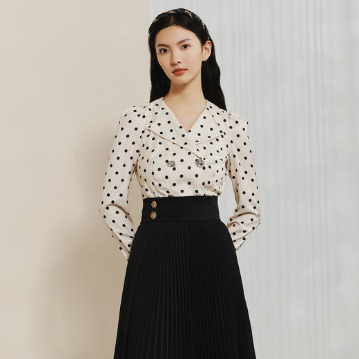 【波动心弦】MAXRIENY复古波点泡泡袖打底上衣女2023春季新款衬衫MC88TP072D00 商品图2