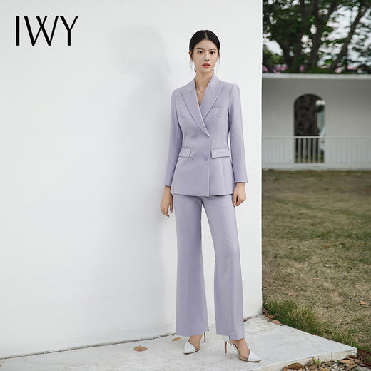 IWY/高端紫色双排扣西装套装气质主持人上镜韩版宽松休闲西服微喇裤装C14226+P34226 商品图1