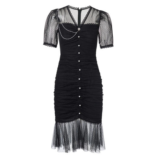 MAXRIENY法式浪漫黑色波点网纱连衣裙23夏装复古收腰显瘦遮肉裙子MS88DR320A90 商品图4