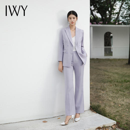 IWY/高端紫色双排扣西装套装气质主持人上镜韩版宽松休闲西服微喇裤装C14226+P34226 商品图0
