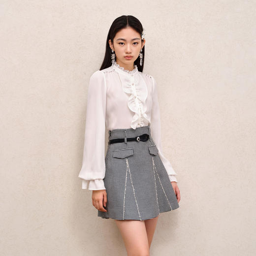 MAXRIENY黑白格纹A摆小伞裙短裙高腰半身裙MS88SK518Z00 商品图3