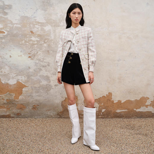 MAXRIENY刺绣领粉金格纹大衣2023冬季新款外套女MS88CT540Z10 商品图1