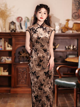 【3天发货】2024新款春夏改良年轻款优雅气质蝴蝶花纹复古民国旗袍LSB 2616