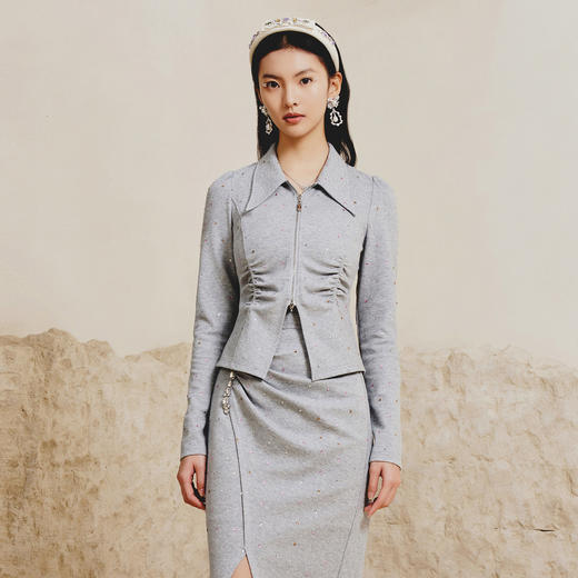 MAXRIENY设计感拉链翻领衬衫2023春季新款打底上衣女MC88TP080A30 商品图0