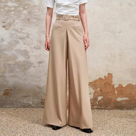 MAXRIENY精致复古高腰咖色阔腿裤23秋装新款优雅垂坠感通勤休闲裤MS88PA534X20