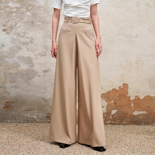 MAXRIENY精致复古高腰咖色阔腿裤23秋装新款优雅垂坠感通勤休闲裤MS88PA534X20 商品图0