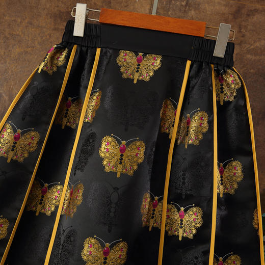 云锦金丝蝴蝶提花包边百褶裙，新中式改良马面半身裙ZSM-240321 商品图2