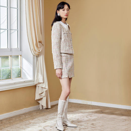 MAXRIENY复古花纱包臀裙2022小香风高腰半身裙短裙MC87SK566Z90 商品图1