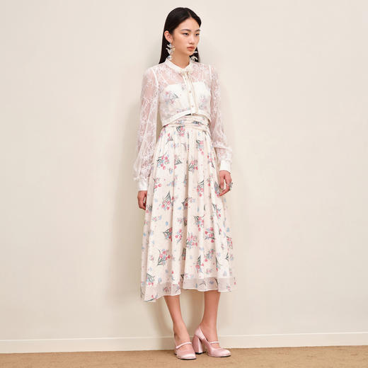 MAXRIENY温柔度假仙美风印花连衣裙蕾丝外搭小衫外套两件套套装MS88DR535F10 商品图1