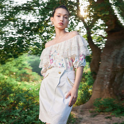 MAXRIENY高腰牛仔短裙夏刺绣半身裙复古直筒裙子MC87SK301A10 商品图3