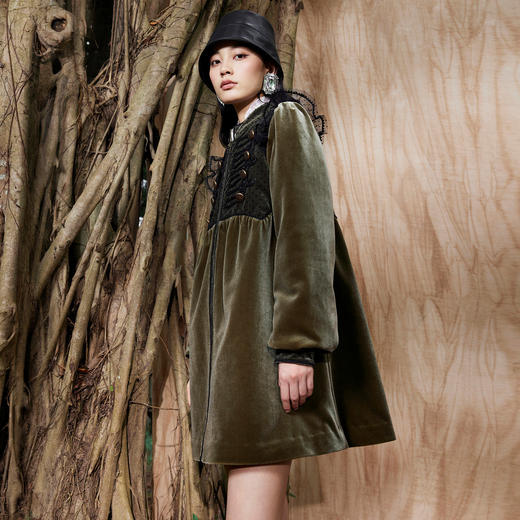 MAXRIENY波点网纱丝绒连衣裙式外套2023冬季大衣女MC87JA814C80 商品图1