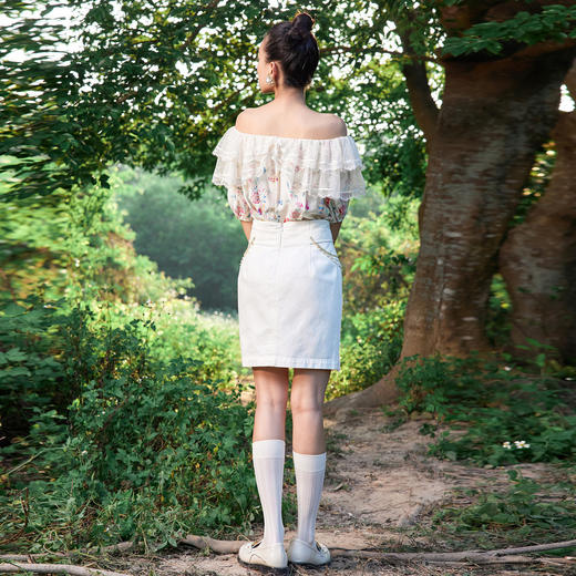 MAXRIENY高腰牛仔短裙夏刺绣半身裙复古直筒裙子MC87SK301A10 商品图2