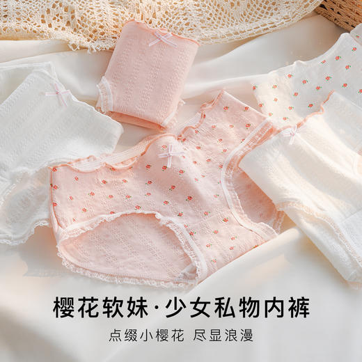 甜美蕾丝少女三角内裤女纯棉抑菌底裆高弹不勒不夹臀168樱花少女内裤5条装 商品图1