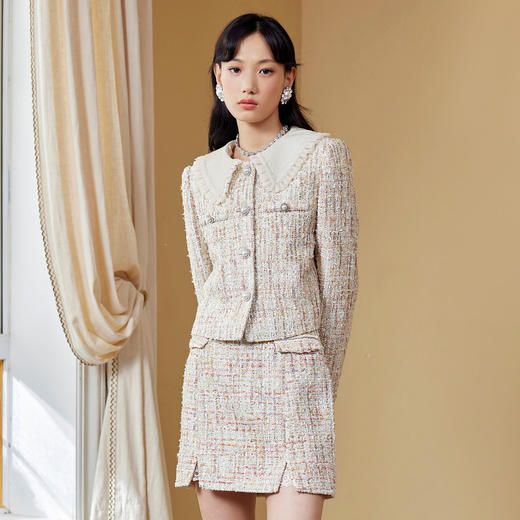 MAXRIENY复古花纱包臀裙2022小香风高腰半身裙短裙MC87SK566Z90 商品图3