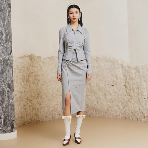 MAXRIENY设计感拉链翻领衬衫2023春季新款打底上衣女MC88TP080A30 商品图1