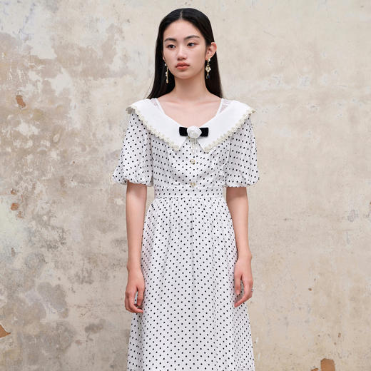 MAXRIENY海岛度假复古风波点连衣裙温柔甜美少女感翻领泡MS88DR351D00 商品图1