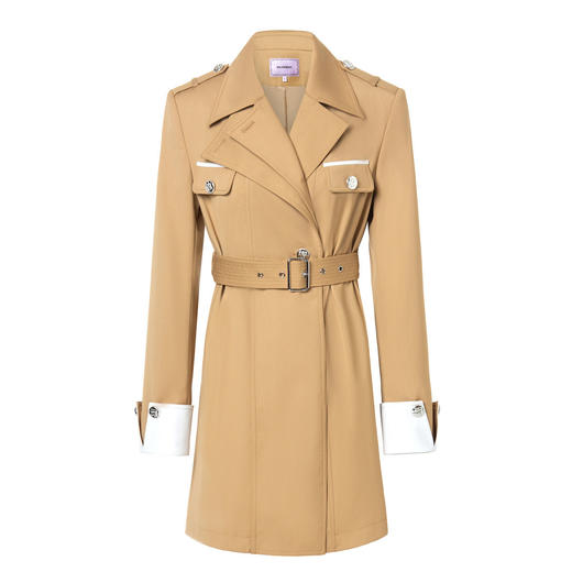 MAXRIENY极简都市通勤风卡其撞色风衣中长款2023秋装新款大衣女MS88WB502X10 商品图4