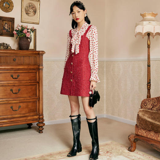 麦斯芮妮MAXRIENY红色花纱桃心领吊带裙秋连衣裙MC87DR547E70 商品图1